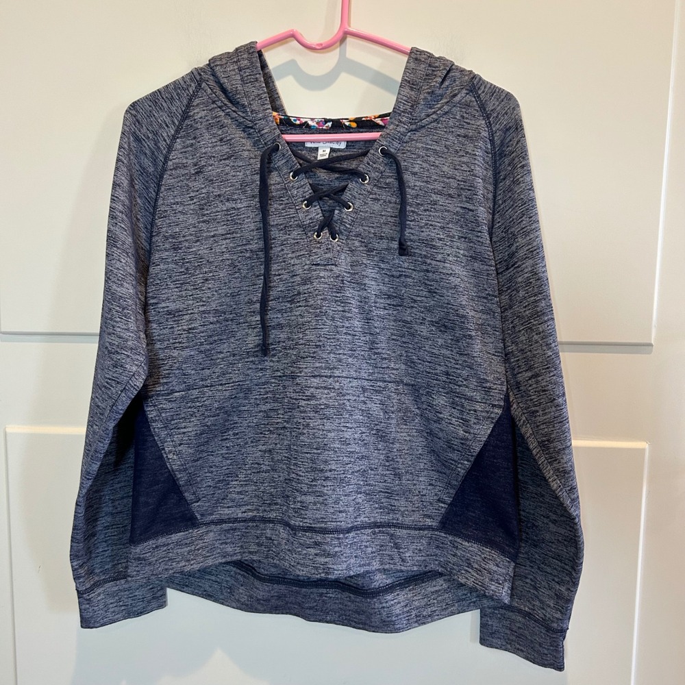 Vera‎ Bradley Womens Hoodie Medium Heathered Blue Lace Up Hooded Sweatshirt